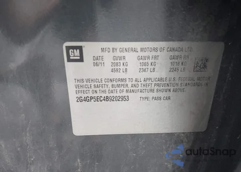 2011 Buick Regal Cxl Oshawa from USA, damaged, VIN 2G4GP5EC4B9202953